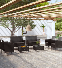 8-tlg. Garten-Lounge-Set mit Auflagen Poly Rattan Schwarz