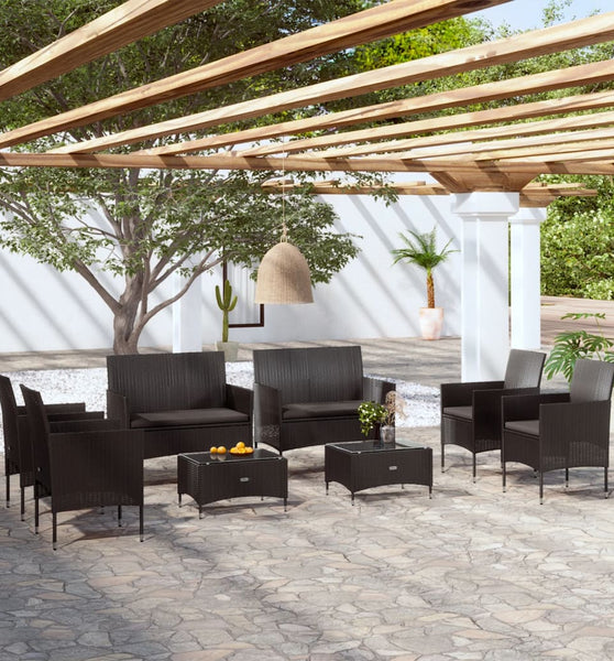 8-tlg. Garten-Lounge-Set mit Auflagen Poly Rattan Schwarz