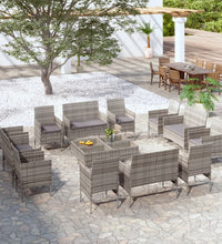 16-tlg. Garten-Lounge-Set mit Auflagen Poly Rattan Grau
