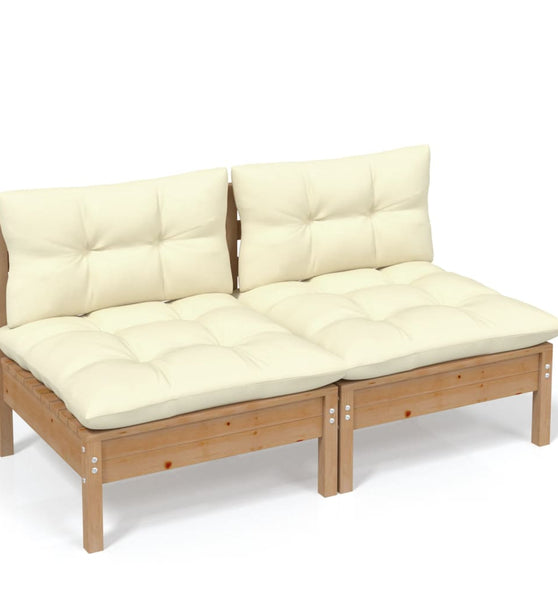 2-Sitzer-Gartensofa mit Creme Kissen Massivholz Kiefer