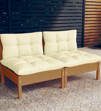 2-Sitzer-Gartensofa mit Creme Kissen Massivholz Kiefer