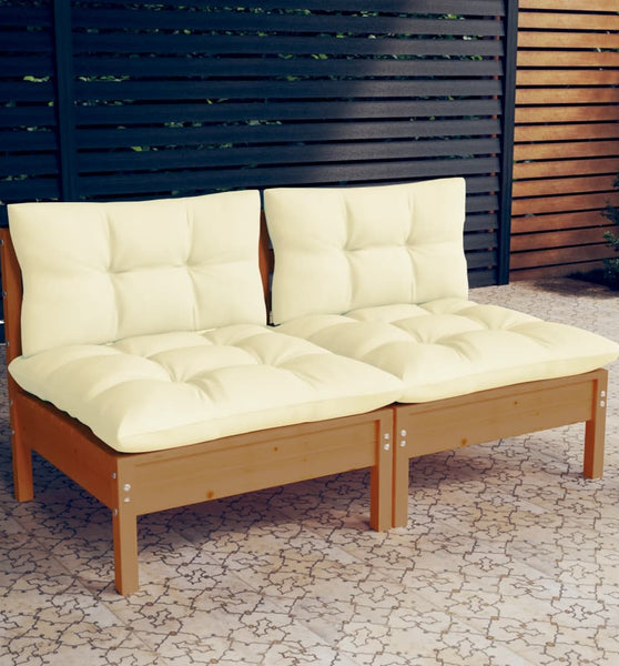 2-Sitzer-Gartensofa mit Creme Kissen Massivholz Kiefer