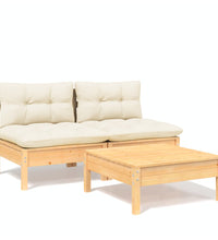 3-tlg. Garten-Lounge-Set mit Creme Kissen Kiefernholz