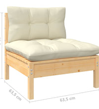 3-tlg. Garten-Lounge-Set mit Creme Kissen Kiefernholz