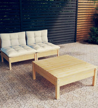 3-tlg. Garten-Lounge-Set mit Creme Kissen Kiefernholz