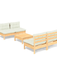 5-tlg. Garten-Lounge-Set mit Creme Kissen Kiefernholz