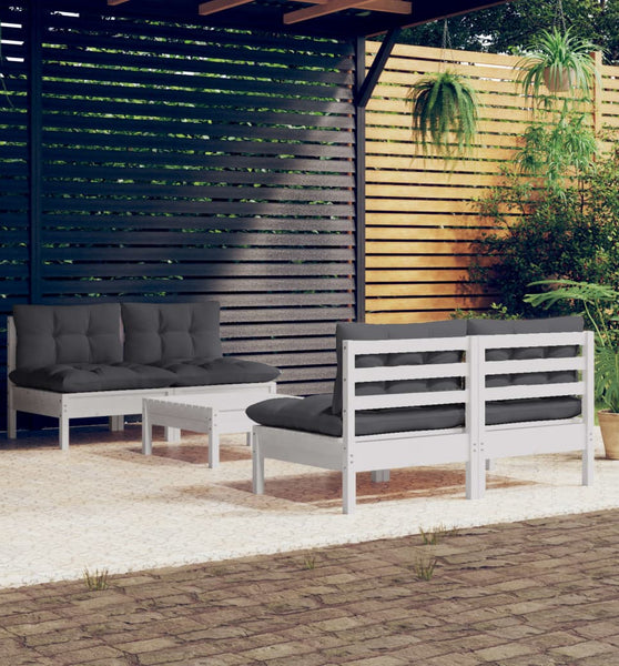 5-tlg. Garten-Lounge-Set mit Anthrazit Kissen Kiefernholz