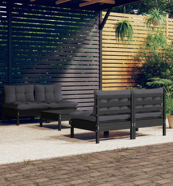 5-tlg. Garten-Lounge-Set mit Anthrazit Kissen Kiefernholz