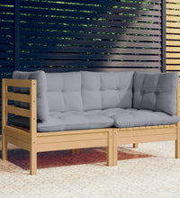 2-Sitzer-Gartensofa mit Grauen Kissen Massivholz Kiefer