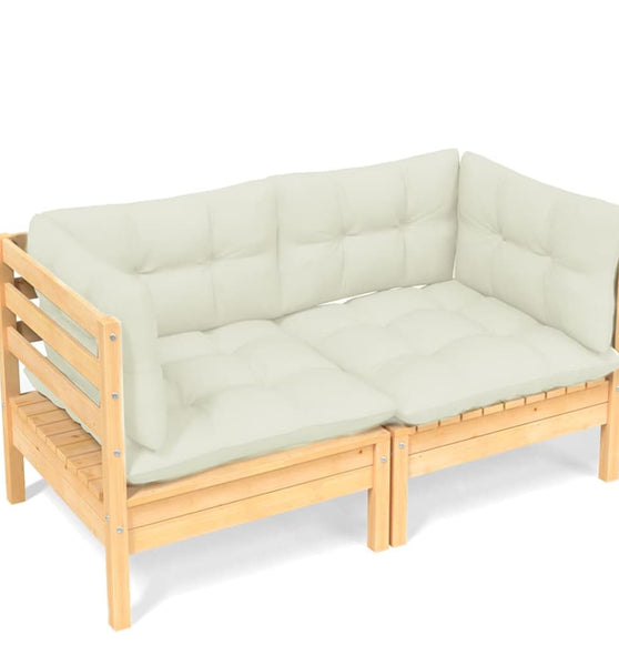 2-Sitzer-Gartensofa mit Creme Kissen Massivholz Kiefer