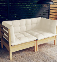 2-Sitzer-Gartensofa mit Creme Kissen Massivholz Kiefer