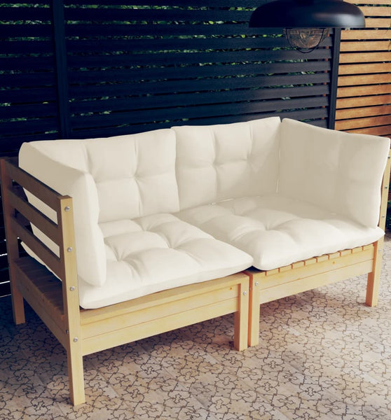 2-Sitzer-Gartensofa mit Creme Kissen Massivholz Kiefer