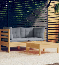 3-tlg. Garten-Lounge-Set mit Grauen Kissen Kiefernholz