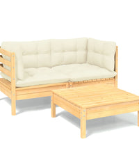 3-tlg. Garten-Lounge-Set mit Creme Kissen Kiefernholz