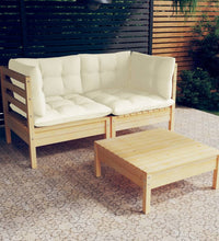 3-tlg. Garten-Lounge-Set mit Creme Kissen Kiefernholz