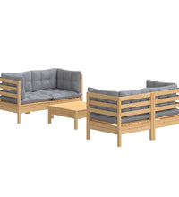 5-tlg. Garten-Lounge-Set mit Grauen Kissen Kiefernholz