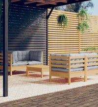 5-tlg. Garten-Lounge-Set mit Grauen Kissen Kiefernholz