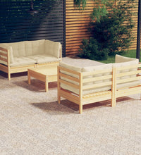 5-tlg. Garten-Lounge-Set mit Creme Kissen Kiefernholz