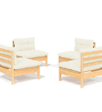 4-tlg. Garten-Lounge-Set mit Creme Kissen Kiefernholz