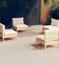 4-tlg. Garten-Lounge-Set mit Creme Kissen Kiefernholz