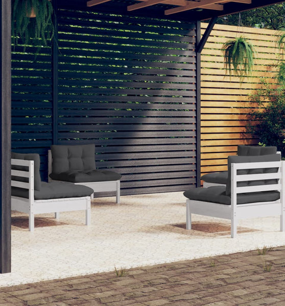 4-tlg. Garten-Lounge-Set mit Anthrazit Kissen Kiefernholz