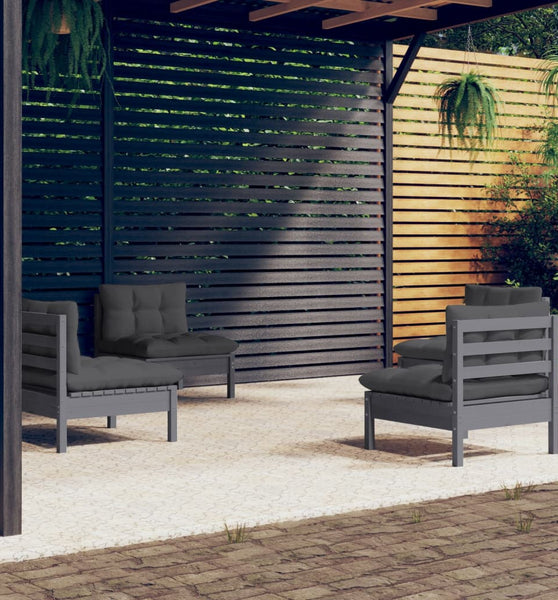 4-tlg. Garten-Lounge-Set mit Anthrazit Kissen Kiefernholz