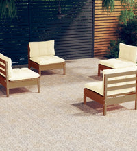 4-tlg. Garten-Lounge-Set mit Creme Kissen Kiefernholz