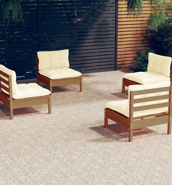 4-tlg. Garten-Lounge-Set mit Creme Kissen Kiefernholz