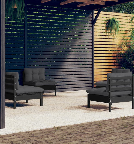 4-tlg. Garten-Lounge-Set mit Anthrazit Kissen Kiefernholz