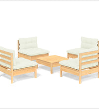 5-tlg. Garten-Lounge-Set mit Creme Kissen Kiefernholz