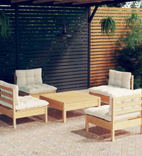 5-tlg. Garten-Lounge-Set mit Creme Kissen Kiefernholz