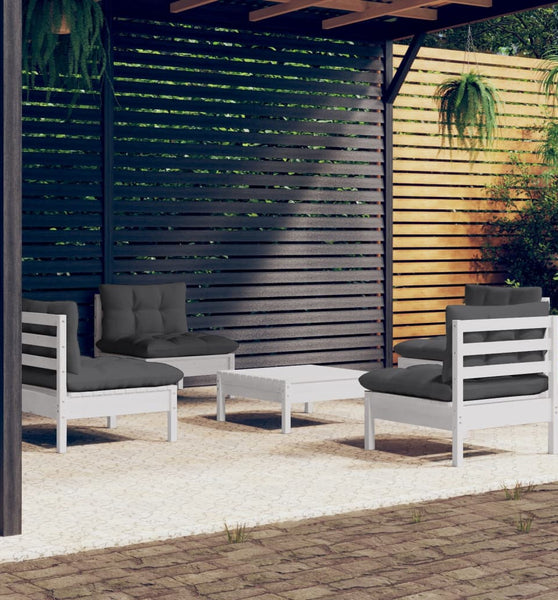 5-tlg. Garten-Lounge-Set mit Anthrazit Kissen Kiefernholz