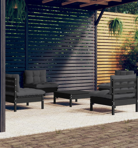 5-tlg. Garten-Lounge-Set mit Anthrazit Kissen Kiefernholz