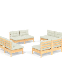 8-tlg. Garten-Lounge-Set mit Creme Kissen Kiefernholz