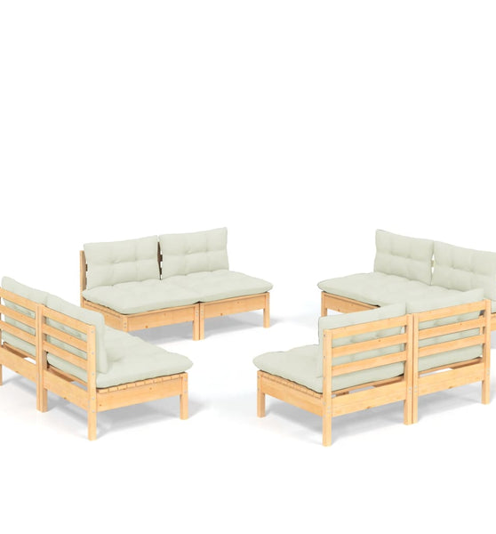 8-tlg. Garten-Lounge-Set mit Creme Kissen Kiefernholz