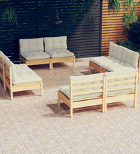 8-tlg. Garten-Lounge-Set mit Creme Kissen Kiefernholz