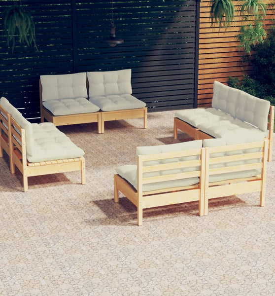 8-tlg. Garten-Lounge-Set mit Creme Kissen Kiefernholz