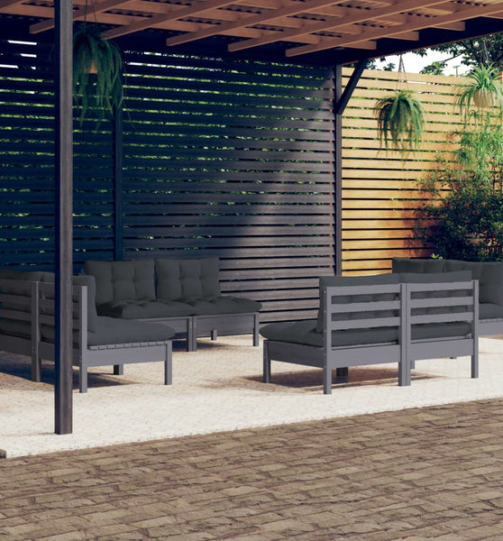 8-tlg. Garten-Lounge-Set mit Anthrazit Kissen Kiefernholz