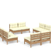 8-tlg. Garten-Lounge-Set mit Creme Kissen Kiefernholz