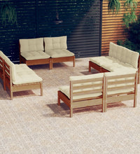 8-tlg. Garten-Lounge-Set mit Creme Kissen Kiefernholz