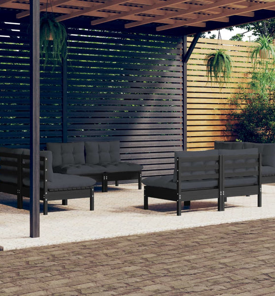 8-tlg. Garten-Lounge-Set mit Anthrazit Kissen Kiefernholz