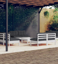 9-tlg. Garten-Lounge-Set mit Anthrazit Kissen Kiefernholz