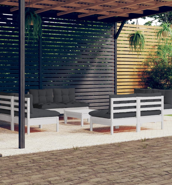 9-tlg. Garten-Lounge-Set mit Anthrazit Kissen Kiefernholz