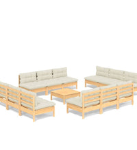 13-tlg. Garten-Lounge-Set mit Creme Kissen Kiefernholz