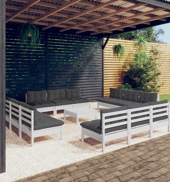 13-tlg. Garten-Lounge-Set mit Anthrazit Kissen Kiefernholz