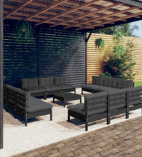 13-tlg. Garten-Lounge-Set mit Anthrazit Kissen Kiefernholz