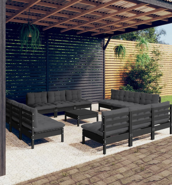 13-tlg. Garten-Lounge-Set mit Anthrazit Kissen Kiefernholz