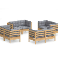 8-tlg. Garten-Lounge-Set mit Grauen Kissen Kiefernholz