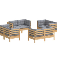 8-tlg. Garten-Lounge-Set mit Grauen Kissen Kiefernholz