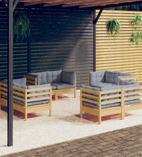 8-tlg. Garten-Lounge-Set mit Grauen Kissen Kiefernholz